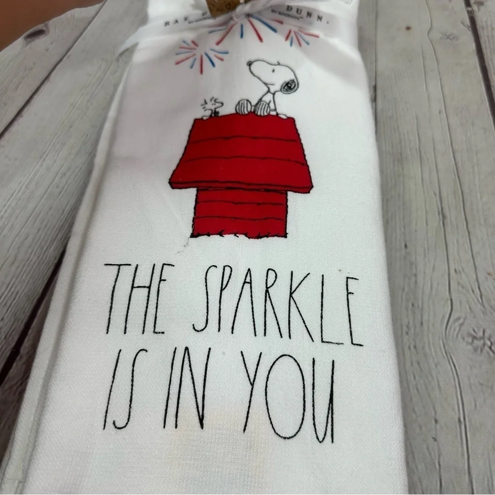 NWT Rae Dunn White & Peanuts collaboration kitchen Towel the sparkle is in you